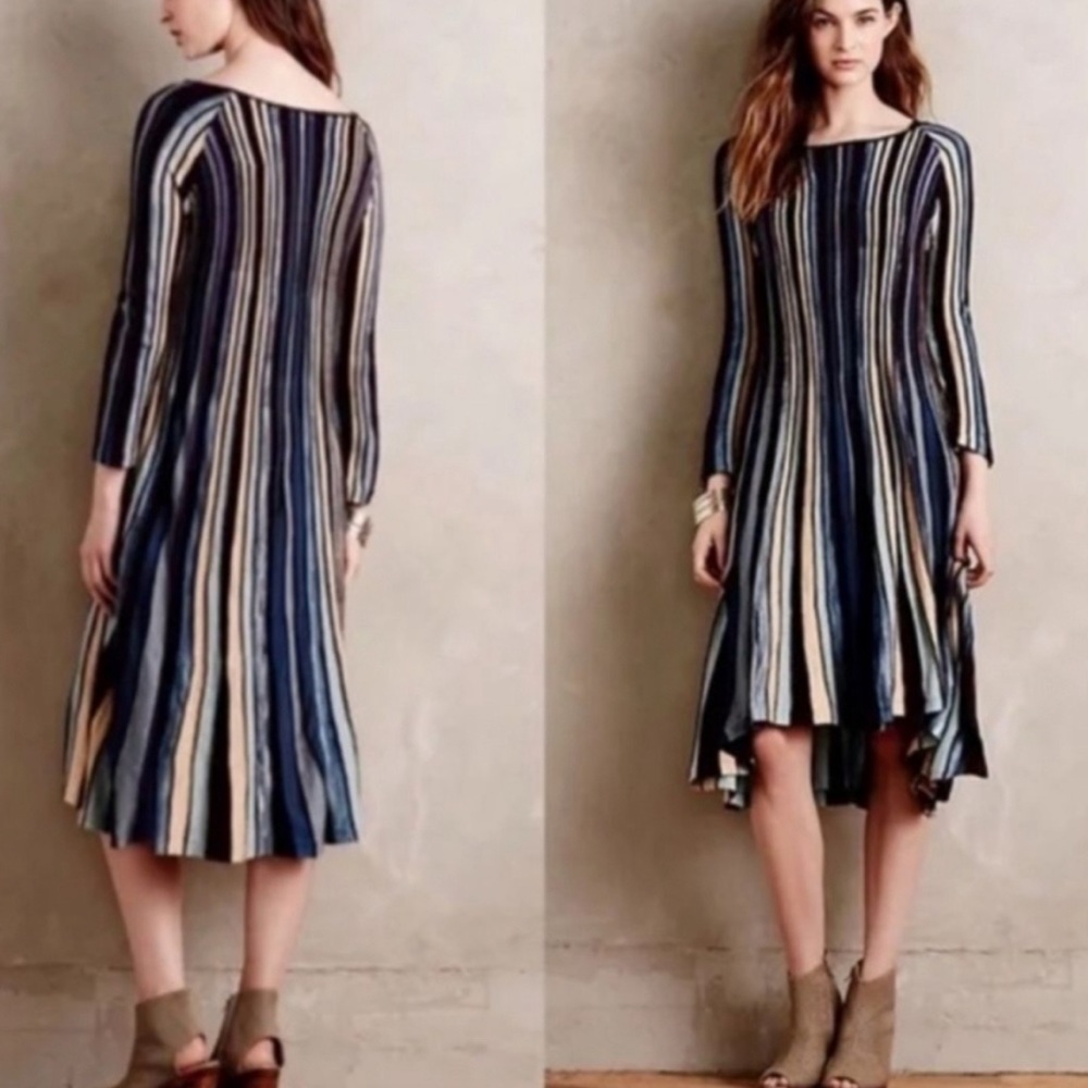 Anthropologie Moth Acrylic Cotton Blend Striped Nora Long Sleeve Knit Midi Dress